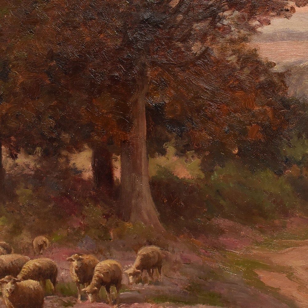 Antique Oil Painting, Landscape With French Moorland And Flock, XIX Century photo buy