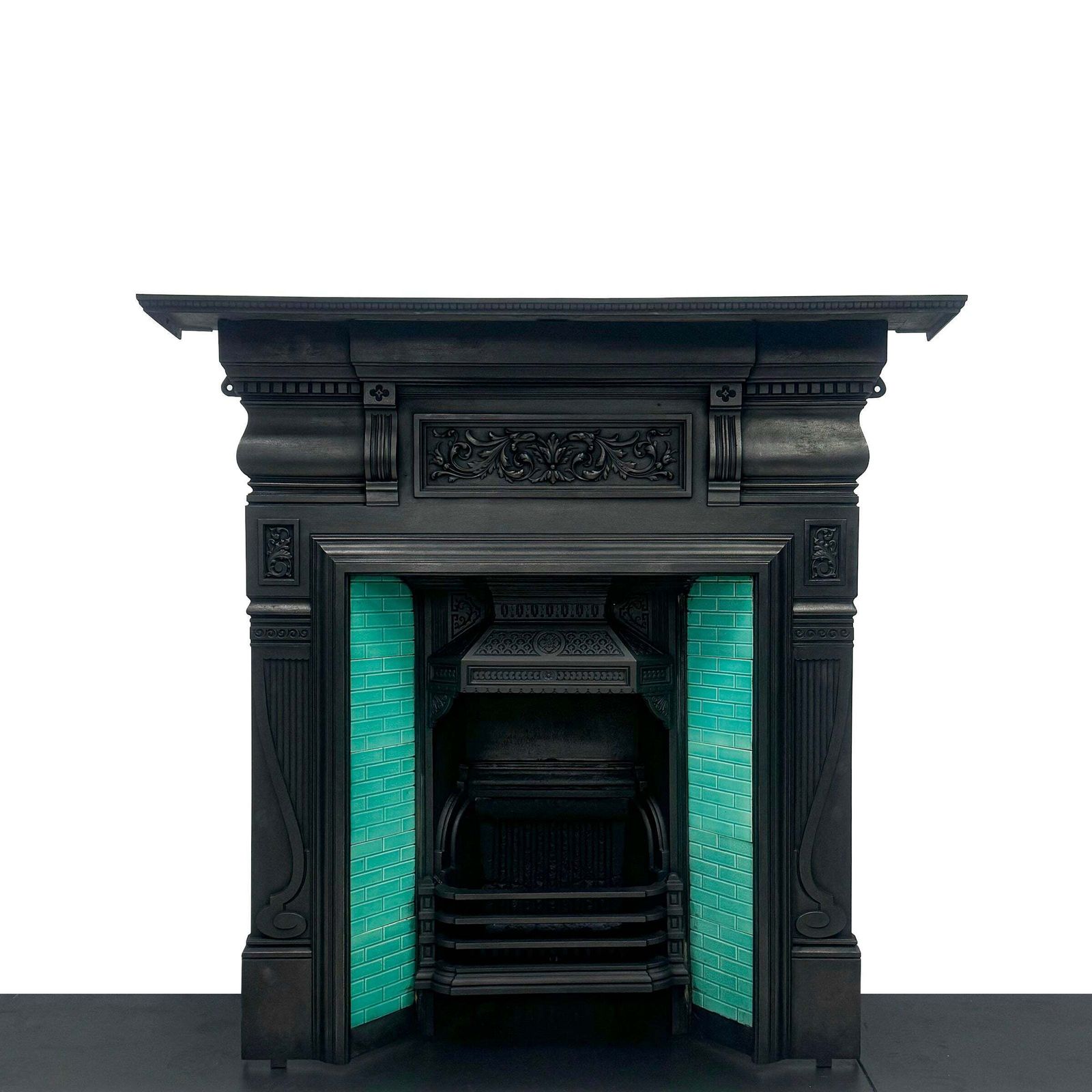 Antique Victorian Cast Iron Tiled Combination Fireplace