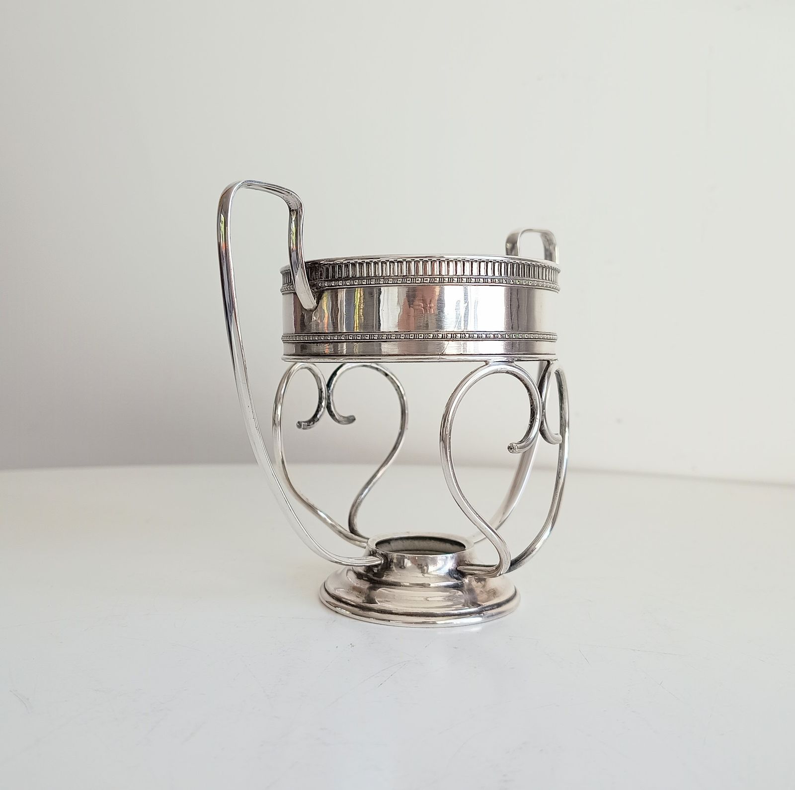 Silver Plate Neo Classical Red Wine Bottle Display Stand, Georgian Style photo vinterior