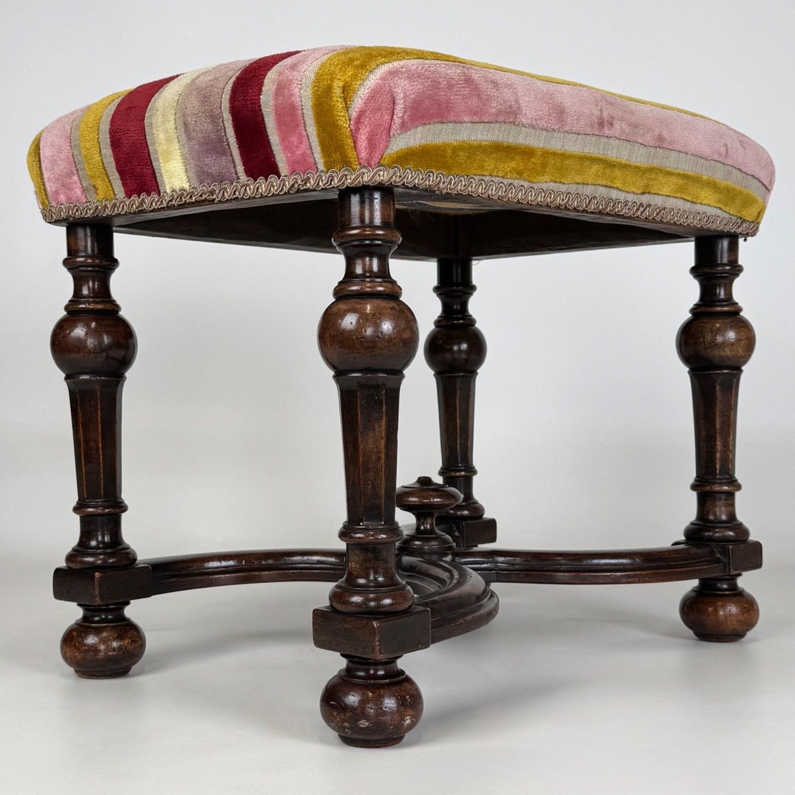 Antique 19th Century William And Mary Style Stool In Mahogany photo Furniture