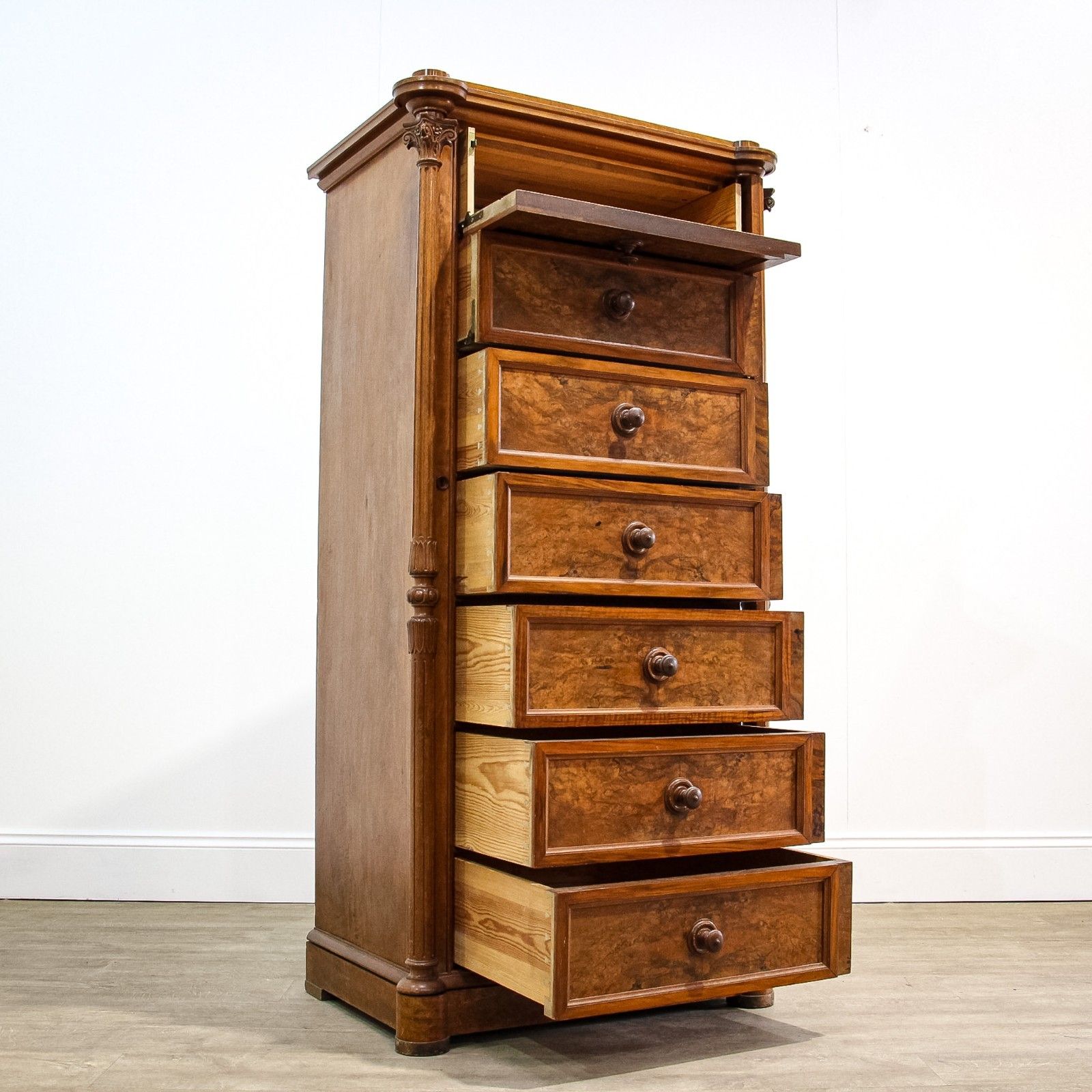 Swedish 7 Drawer Tall Wellington Style Carved Chest photo furniture