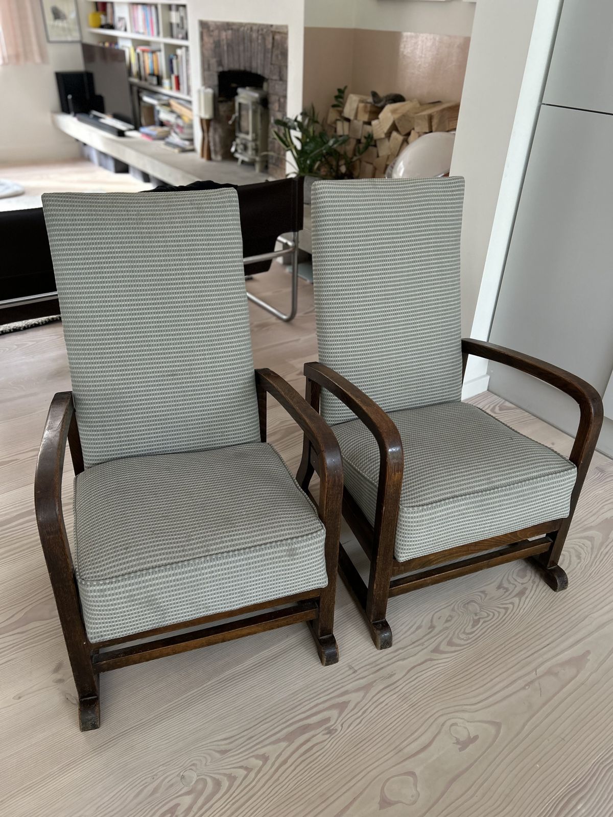 Pair Of Mid Century Upholstered Reclining Armchair photo furniture