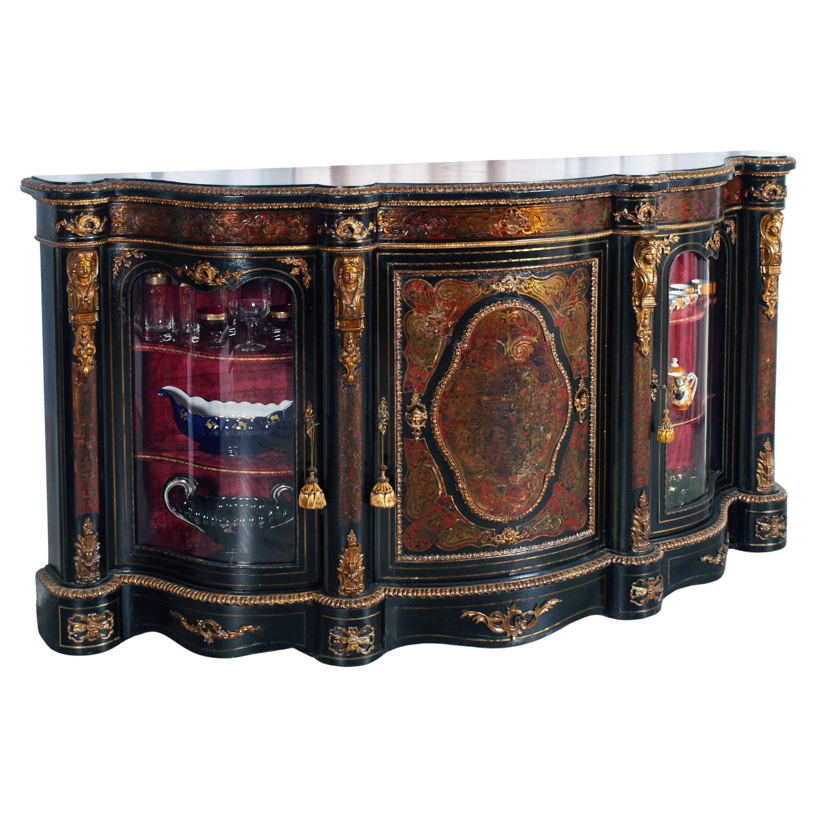 20th Cent French Boulle Style Sideboard With Brass Inlay And Gilt Bronze Mounts