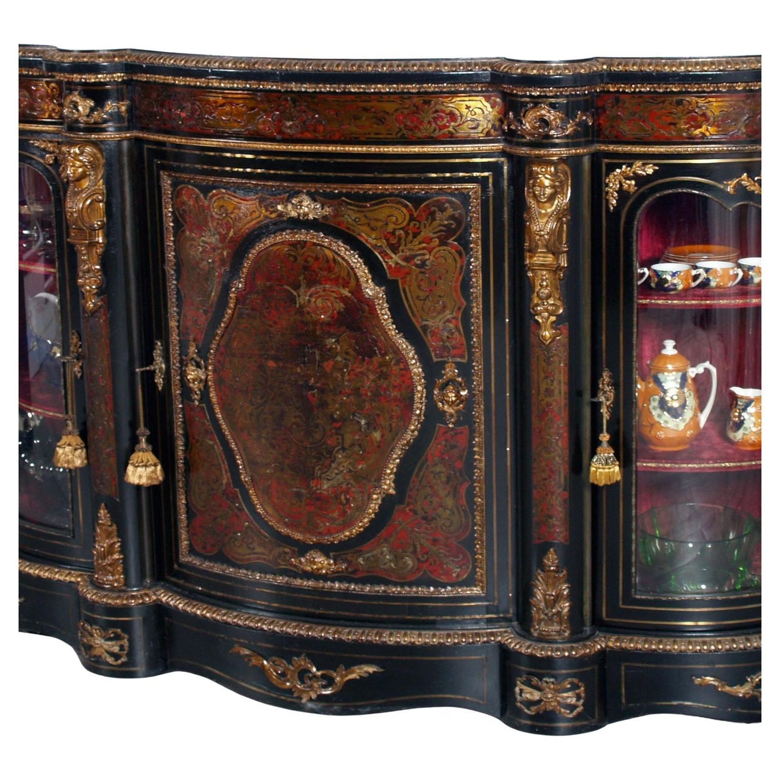 20th Cent French Boulle Style Sideboard With Brass Inlay And Gilt Bronze Mounts photo vintage