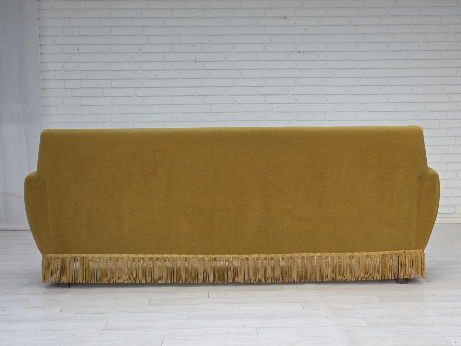 photo buy 1970s, Danish 3 Seater Sofa, Original Light Green Furniture Velour.