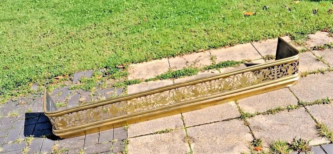 Antique Brass Fire Fender With Mythical Creatures And Urns