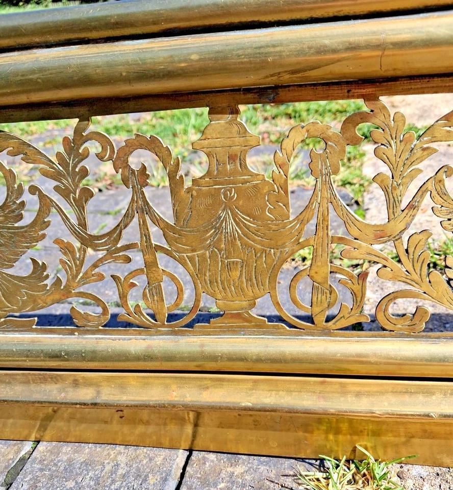Antique Brass Fire Fender With Mythical Creatures And Urns photo vinterior