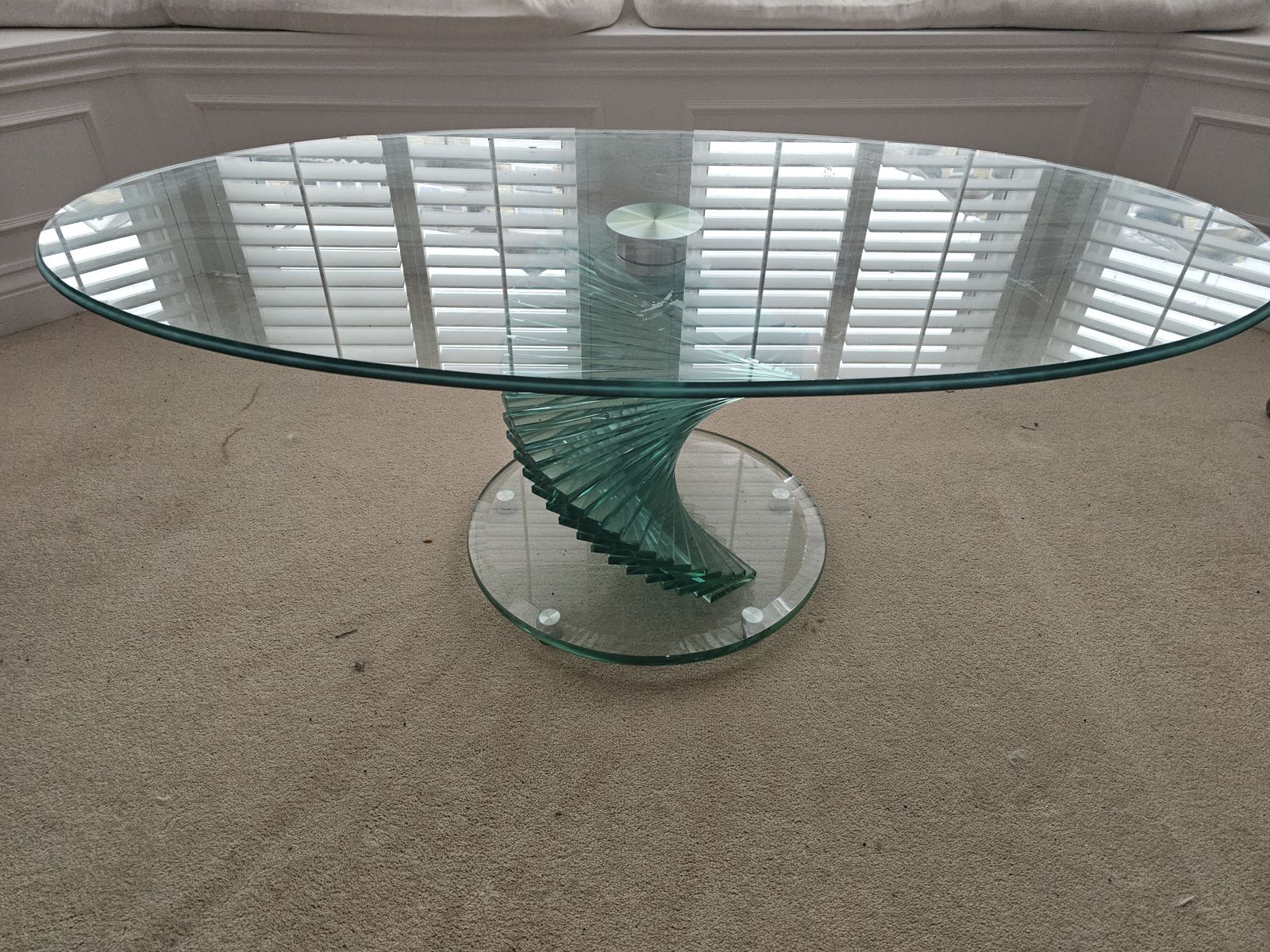 1970s Glass Helix Coffee Table – Retro Design (119cm X 65cm)