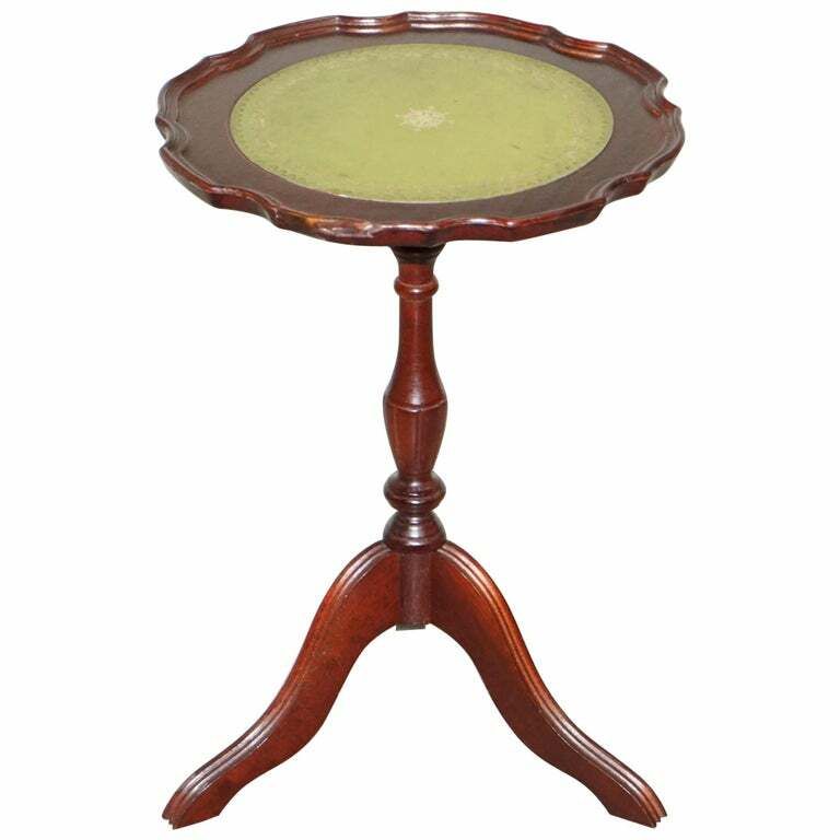 Bevan Funell Charming Green Leather Vintage Mahogany Tripod Lamp Side End Table