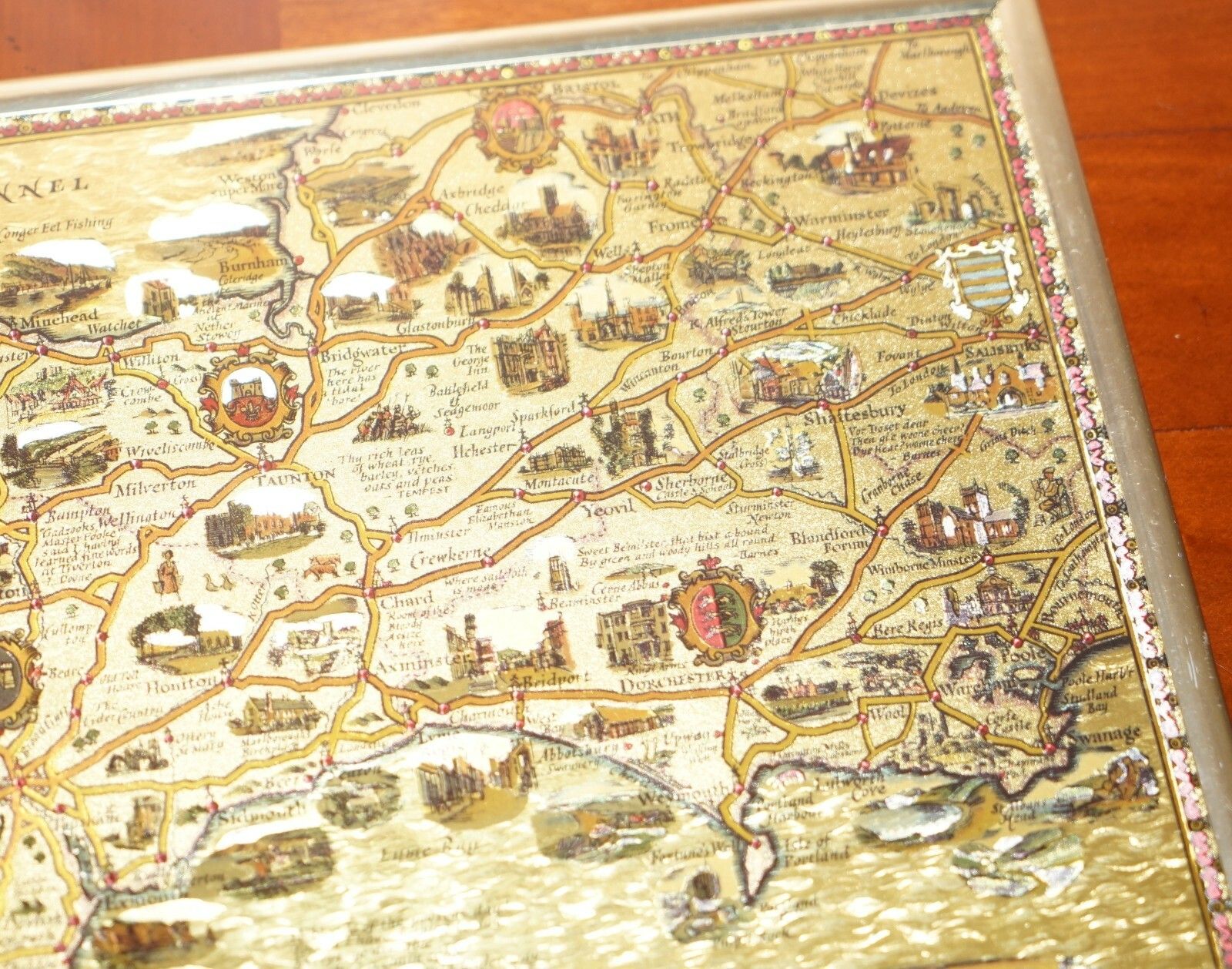photo furniture Gold Leaf Foil Pictorial Plan Map Of The West Country Of England Antique Style