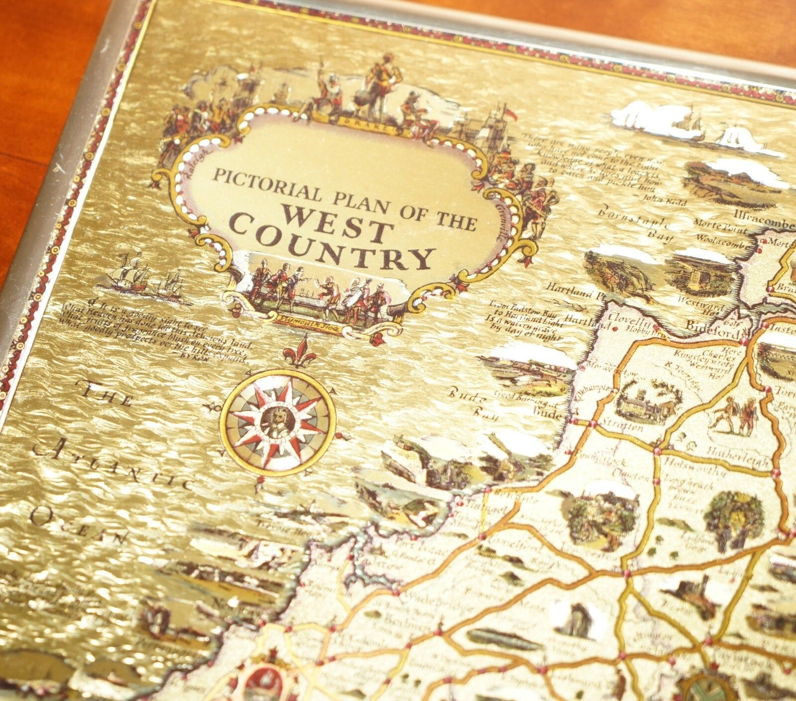 photo for sale Gold Leaf Foil Pictorial Plan Map Of The West Country Of England Antique Style