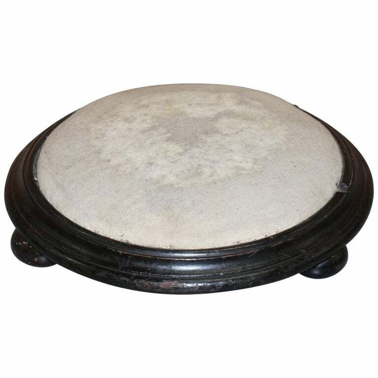 Very Small Georgian Circa 1800 Footstool Round Mahogany Frame Original Fabric