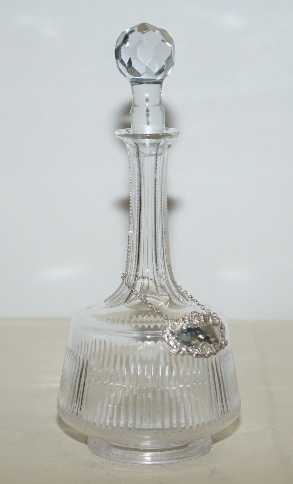 Sweet Antique Cut Glass Crystal Decanter Jug Maderia Sterling Hanging Label 1973 photo furniture