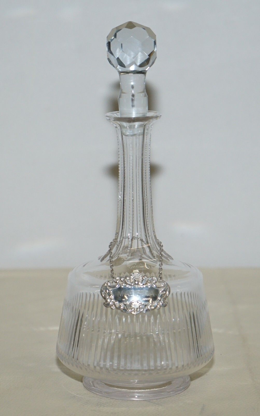Sweet Antique Cut Glass Crystal Decanter Jug Maderia Sterling Hanging Label 1973 photo for sale