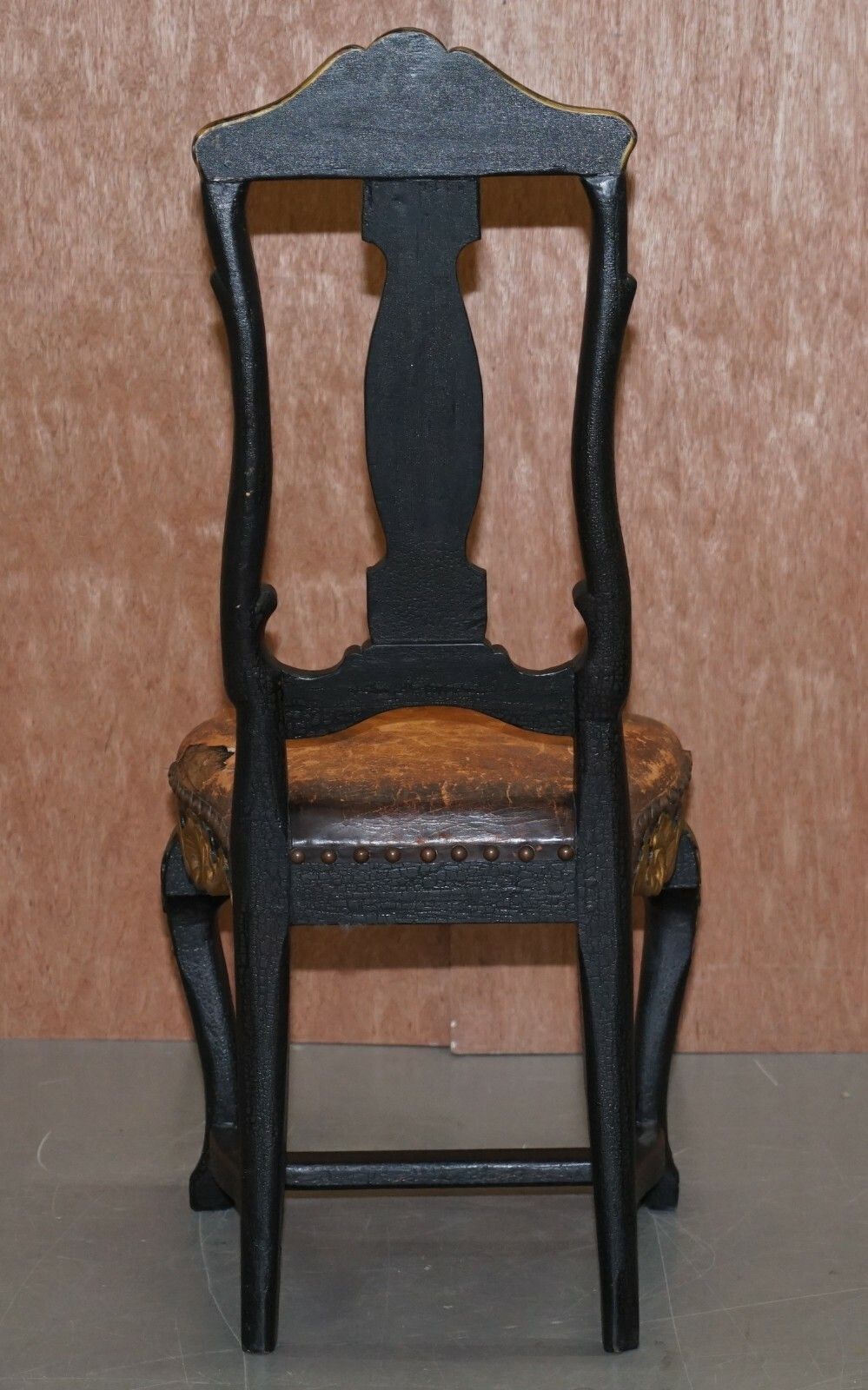 photo furniture Old Spanish Throne Occasional High Back Chair Period Distressed Paint & Leather