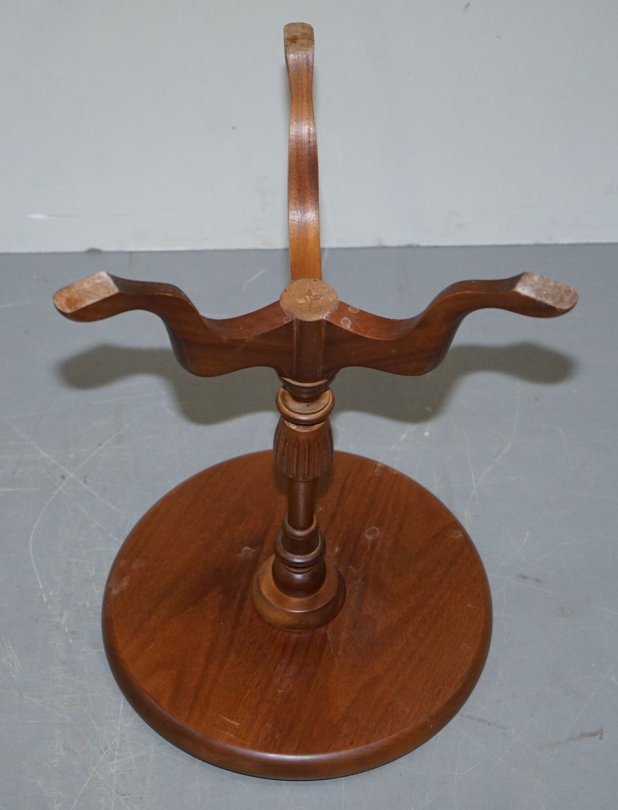 photo for sale Elegant Vintage Mahogany Tripod Lamp Side End Wine Occasional Table Bowed Top