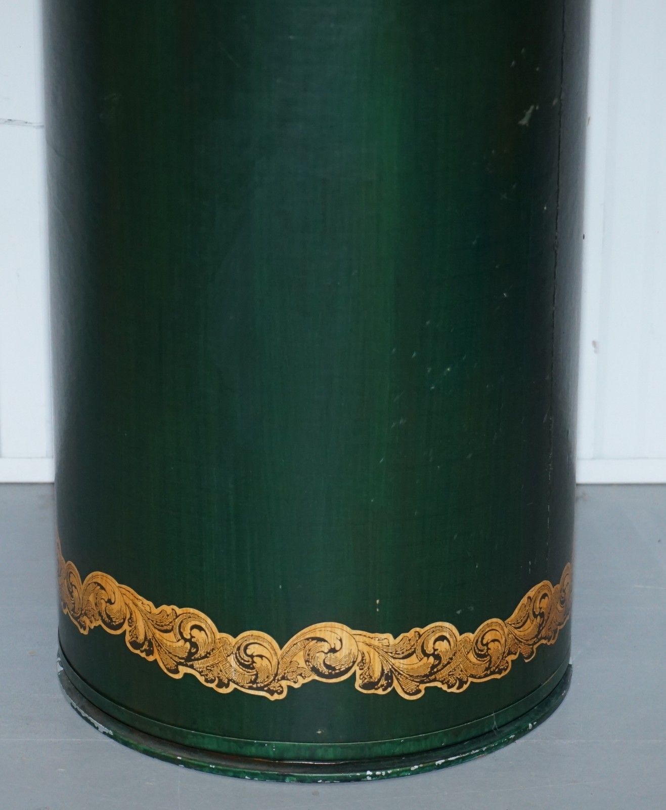 photo for sale Large Irish Green Pedestal Drum Stand With Picture Of A Victorian Lady On