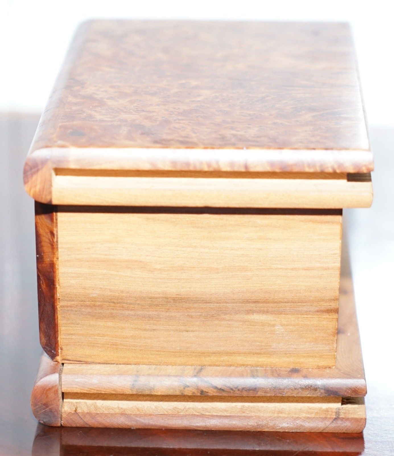 Lovely Antique Hand Made Burr Walnut Trinket Jewellery Box Stunning Patina photo 121.0