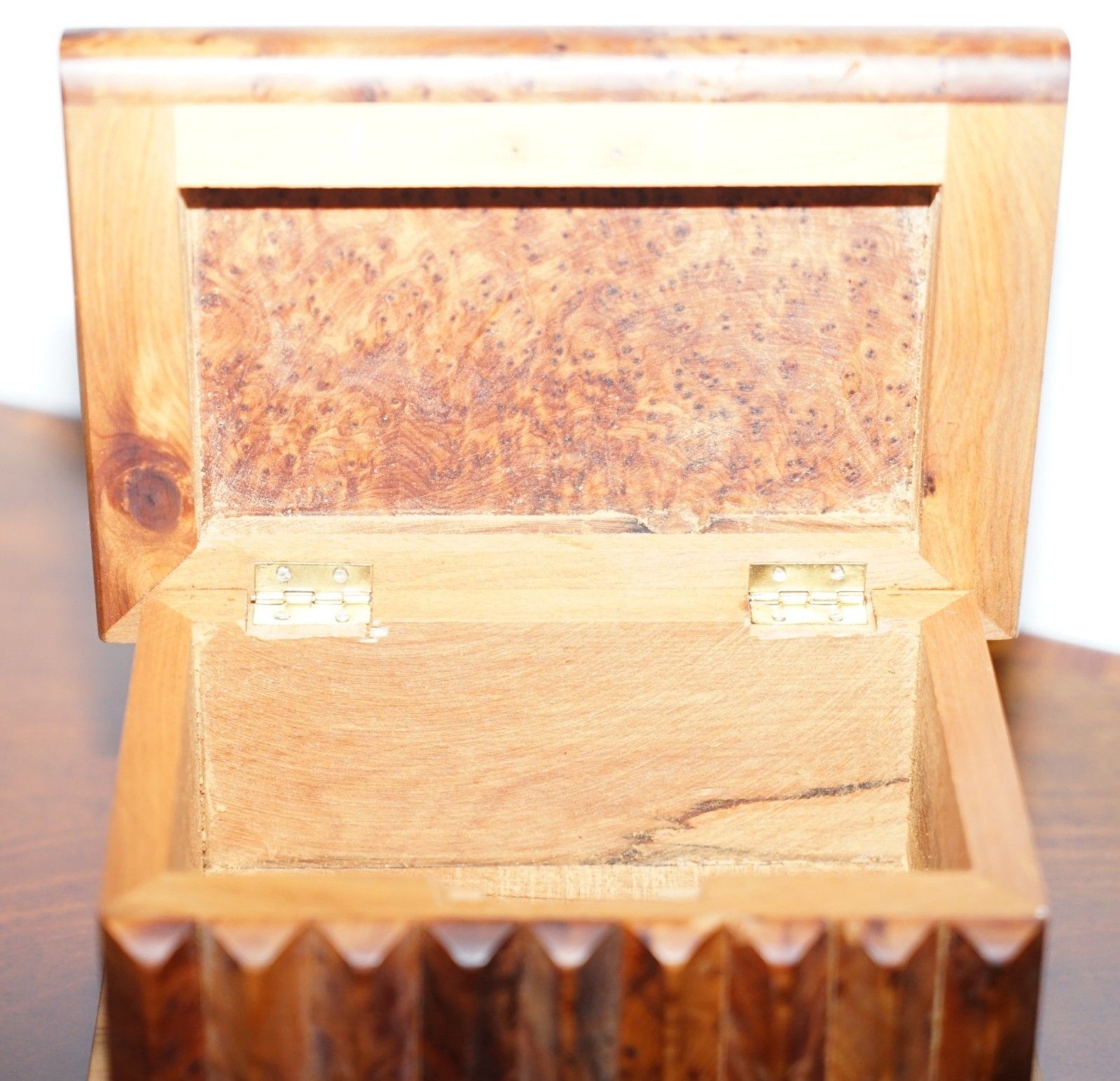 photo for sale Lovely Antique Hand Made Burr Walnut Trinket Jewellery Box Stunning Patina