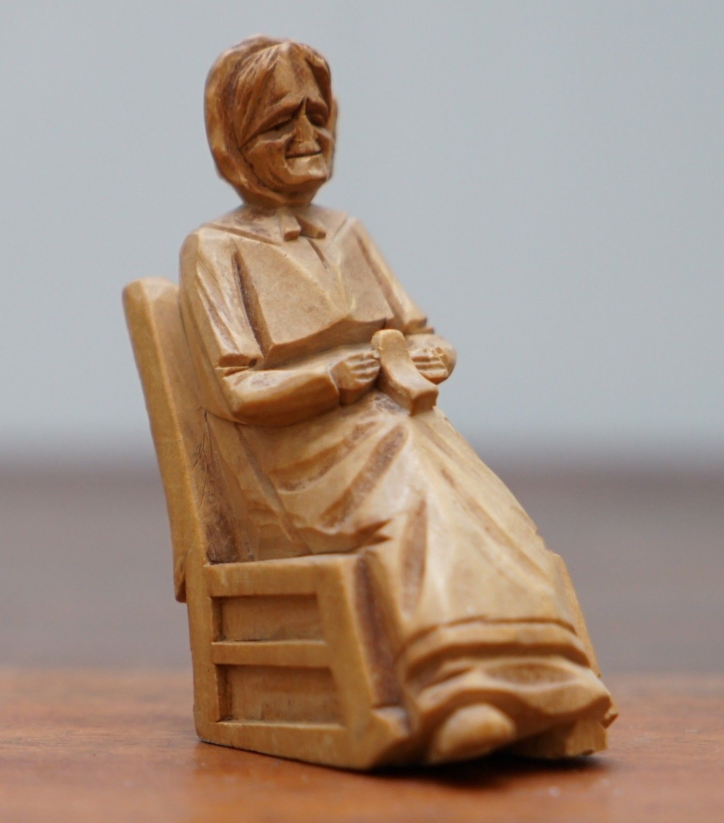 Pair Of 1938 Andre Bourgault Miniatur Carved Wood Statues Couple Rocking Chairs photo furniture
