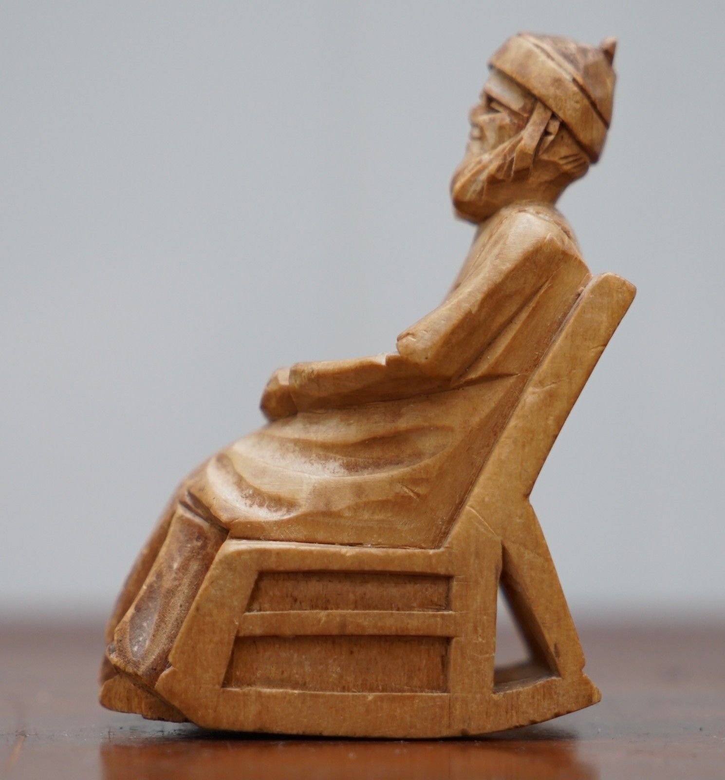 photo for sale Pair Of 1938 Andre Bourgault Miniatur Carved Wood Statues Couple Rocking Chairs