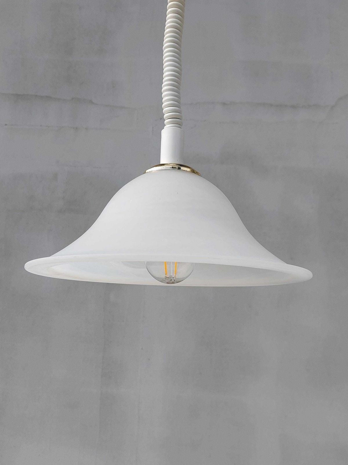 Vintage White Glass Pendant Light, Mid Century Modern Swirl Shade Ceiling Lamp, Retro Hanging Lighting For Kitchen Or Dining Room photo furniture