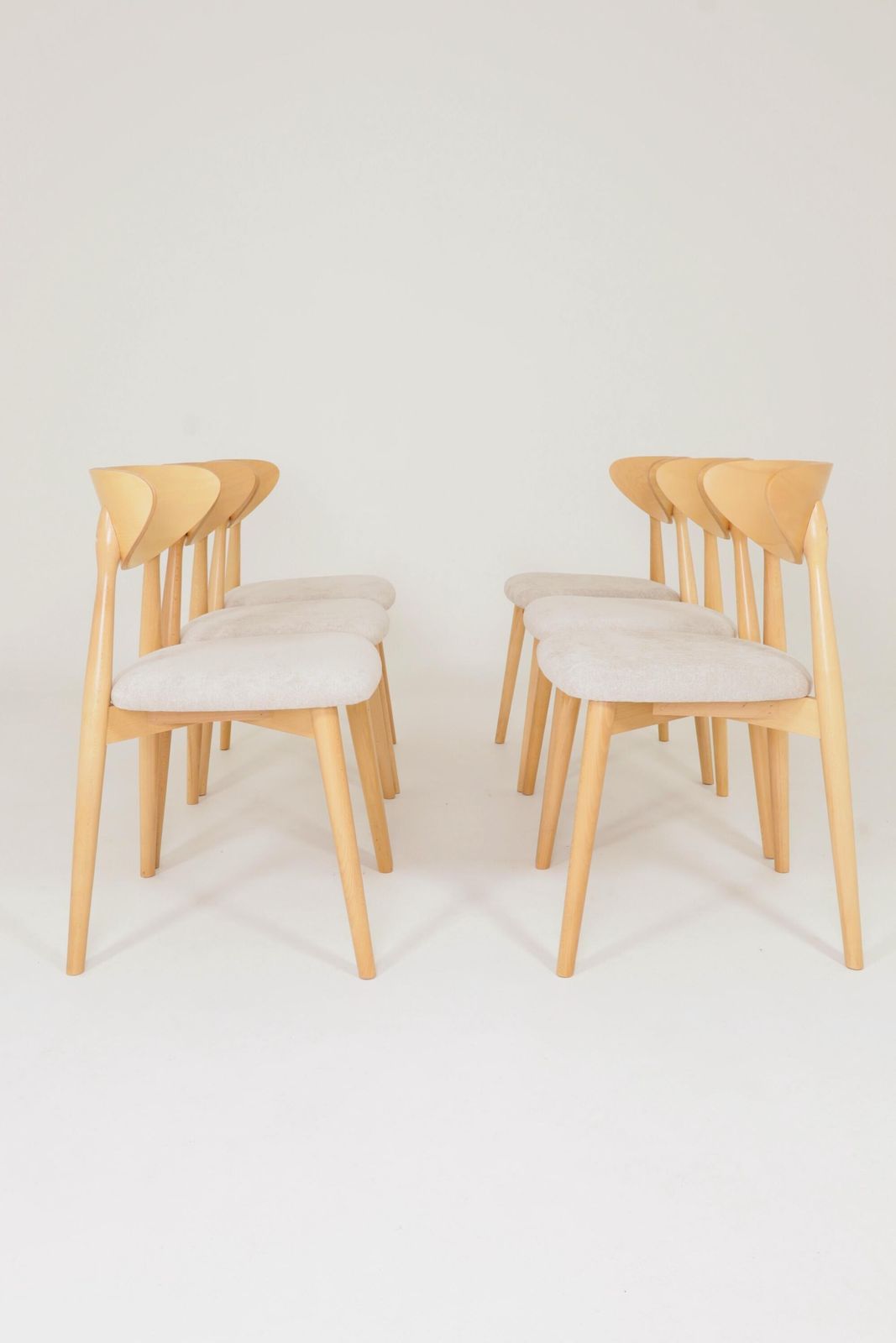 Modern Set Of 6 Dining Chairs, Ecru Farbic And Natural Beech Wood photo furniture