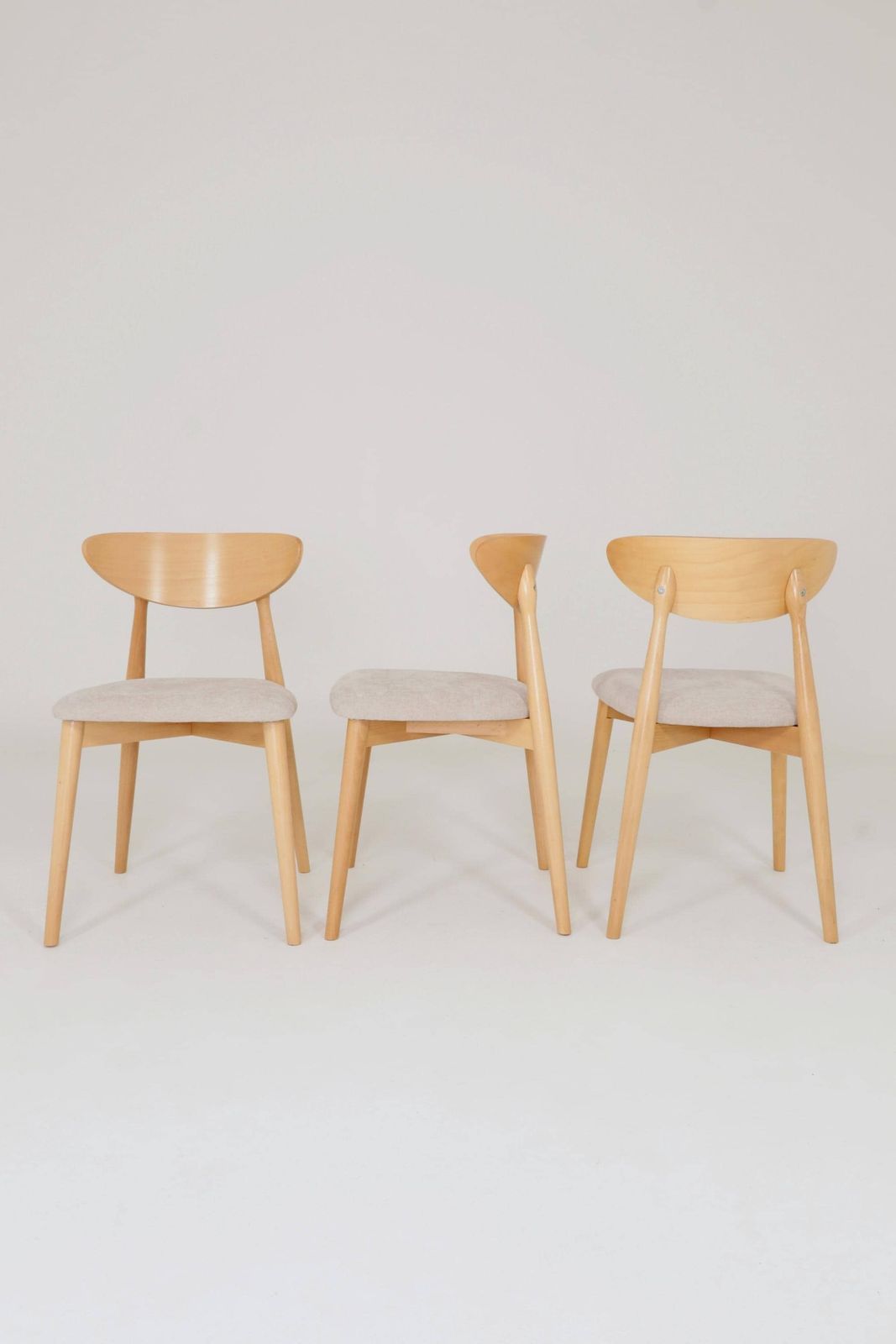 Modern Set Of 6 Dining Chairs, Ecru Farbic And Natural Beech Wood photo Furniture
