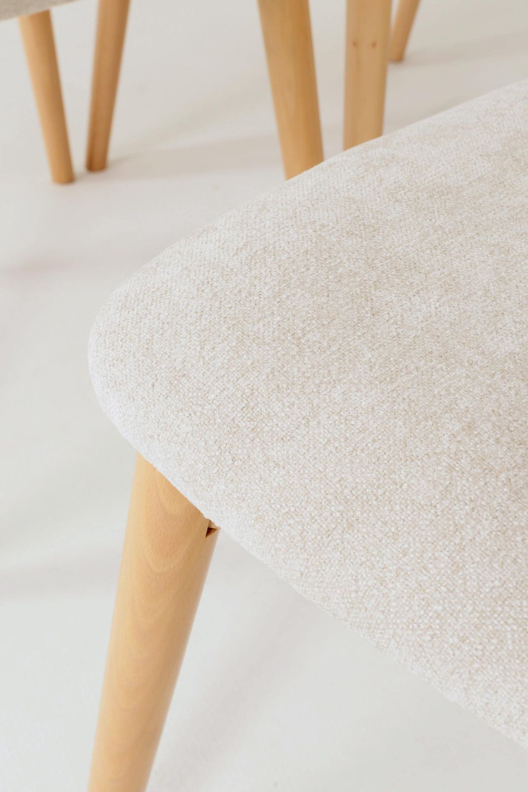 photo for sale Modern Set Of 6 Dining Chairs, Ecru Farbic And Natural Beech Wood