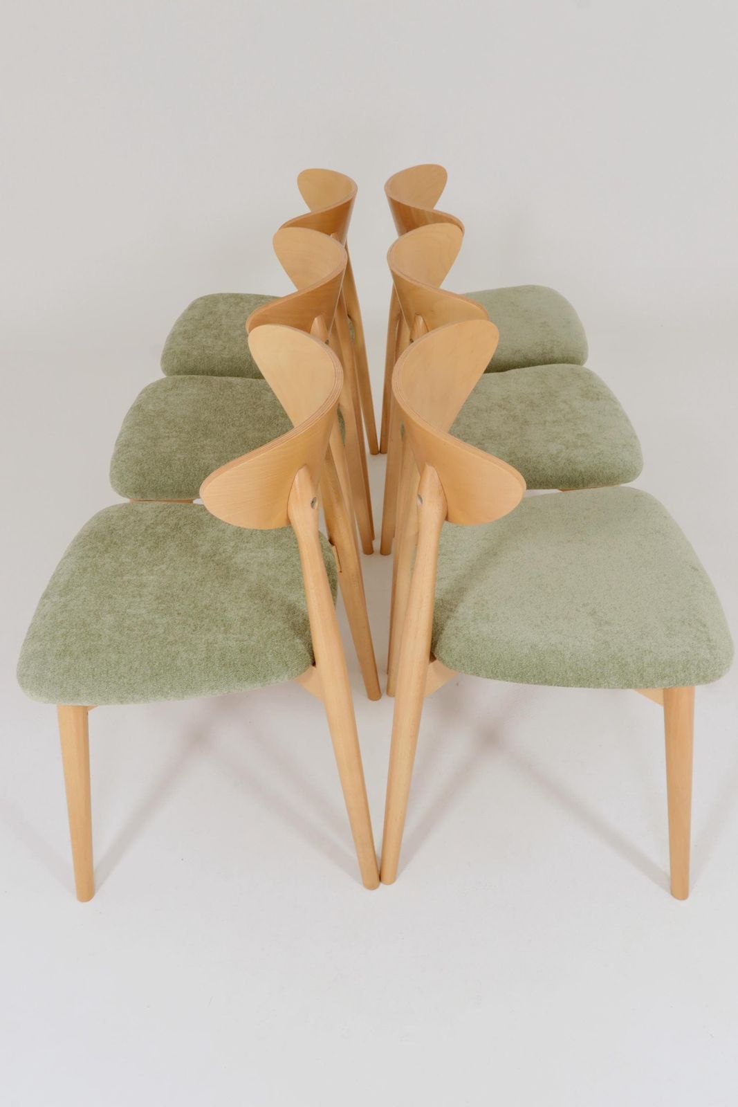 Modern Set Of 6 Dining Chairs, Sage Farbic And Natural Beech Wood photo Furniture