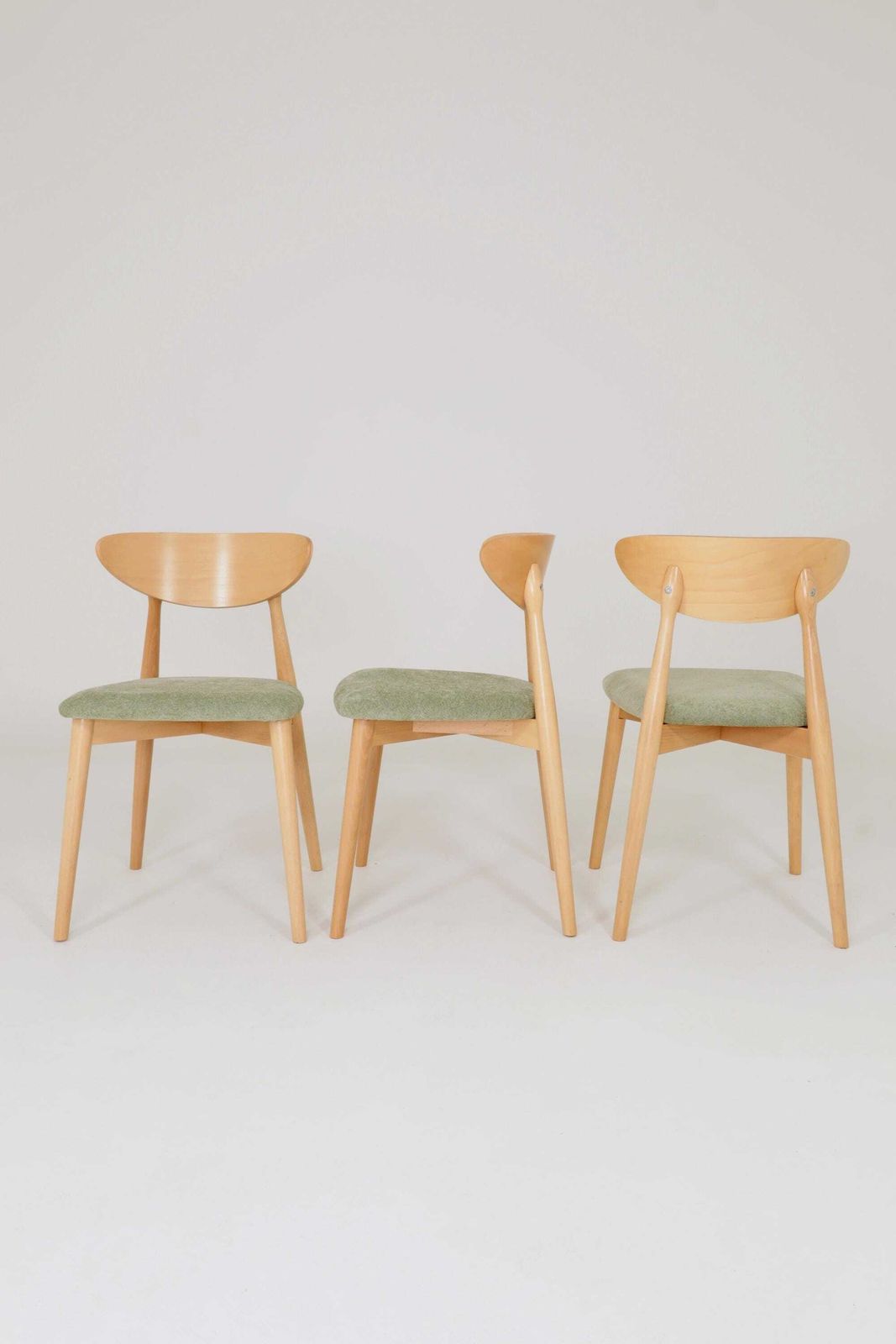 Modern Set Of 6 Dining Chairs, Sage Farbic And Natural Beech Wood photo vinterior