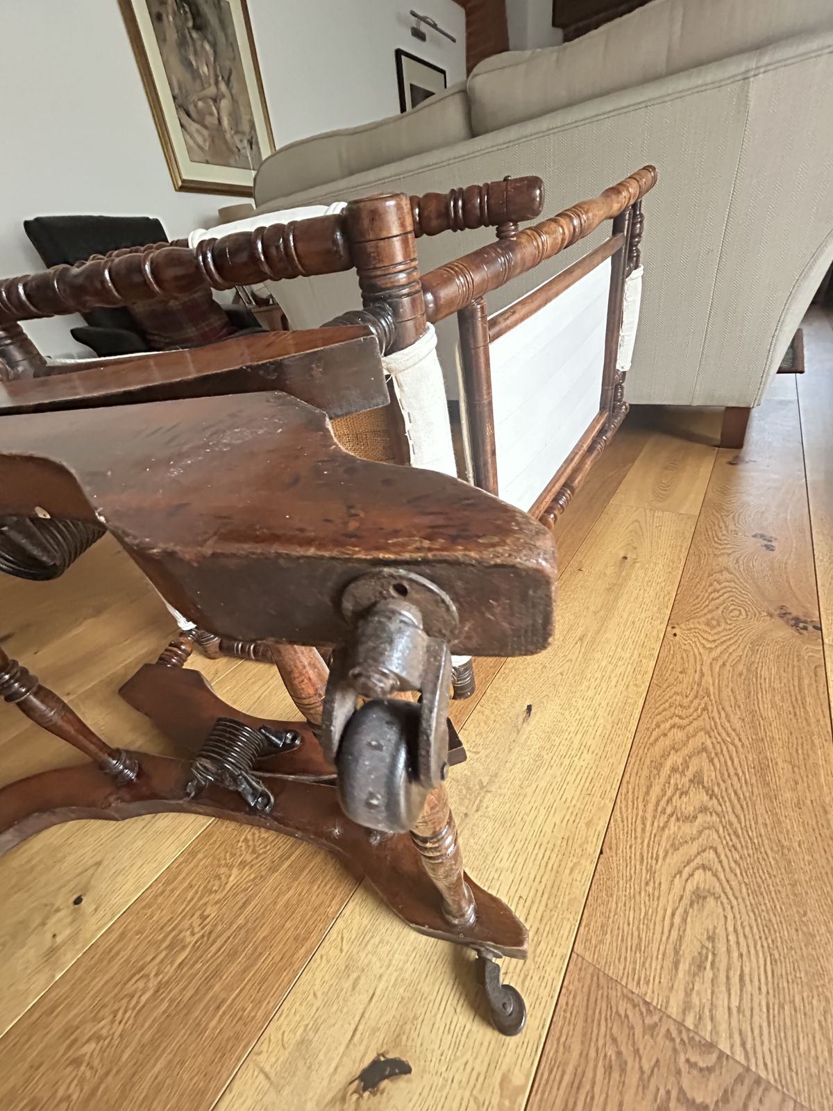 American Sprung Rocking Chair Turned Spindle Wood Frame
