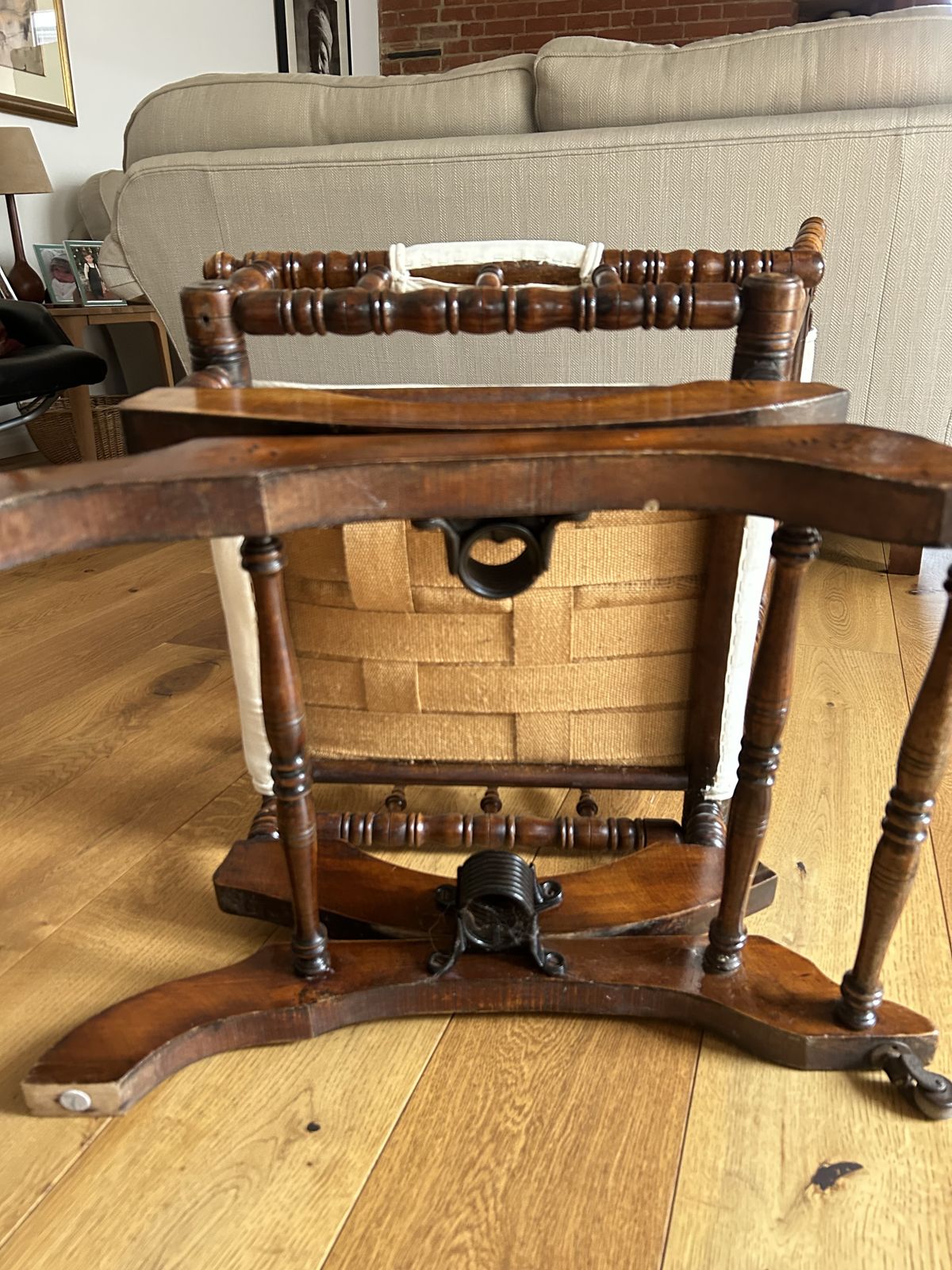 American Sprung Rocking Chair Turned Spindle Wood Frame photo furniture