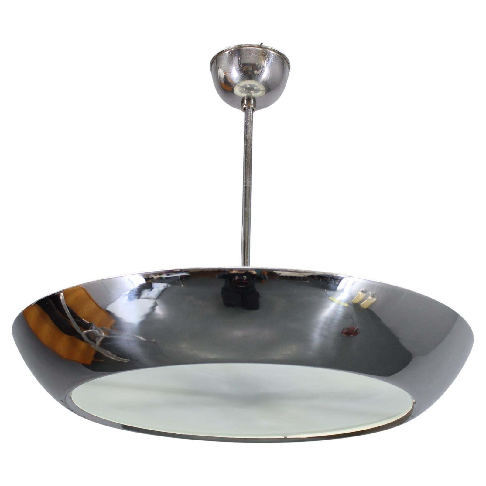 1930s Bauhaus  Chrome Plated Chandelier "Ufo" By Josef Hurka For Napako