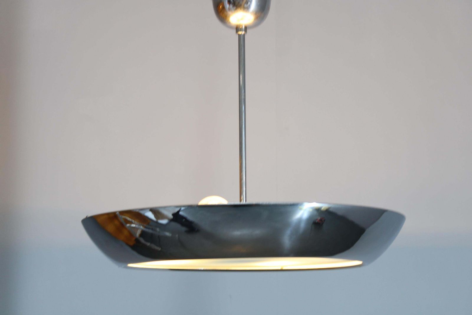 photo furniture 1930s Bauhaus  Chrome Plated Chandelier "Ufo" By Josef Hurka For Napako