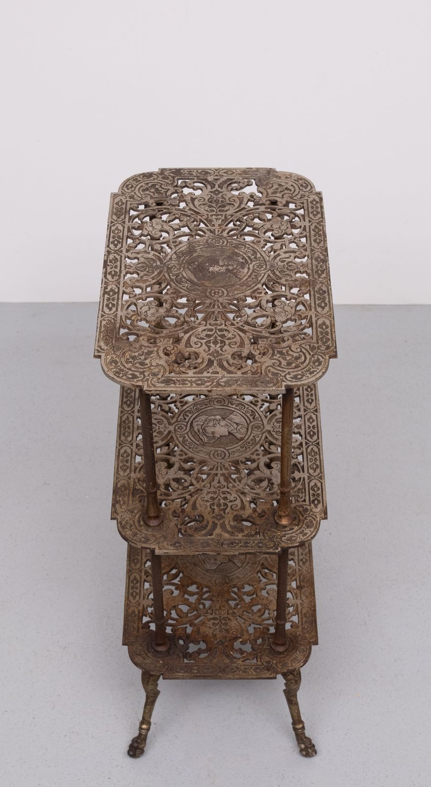 photo for sale Antique Ornate Cast Iron French Brass 3 Tier Side Table.