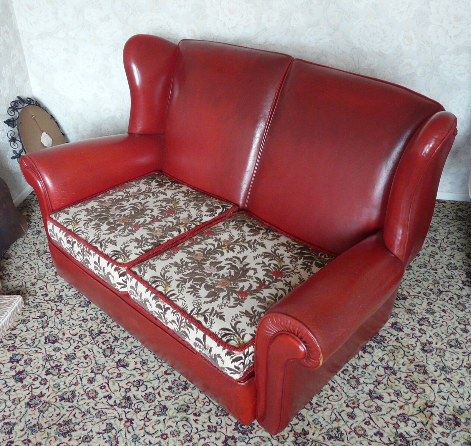 Red Leather Sofa And Two Matching Armchairs   Mid Century 3 Piece Suite