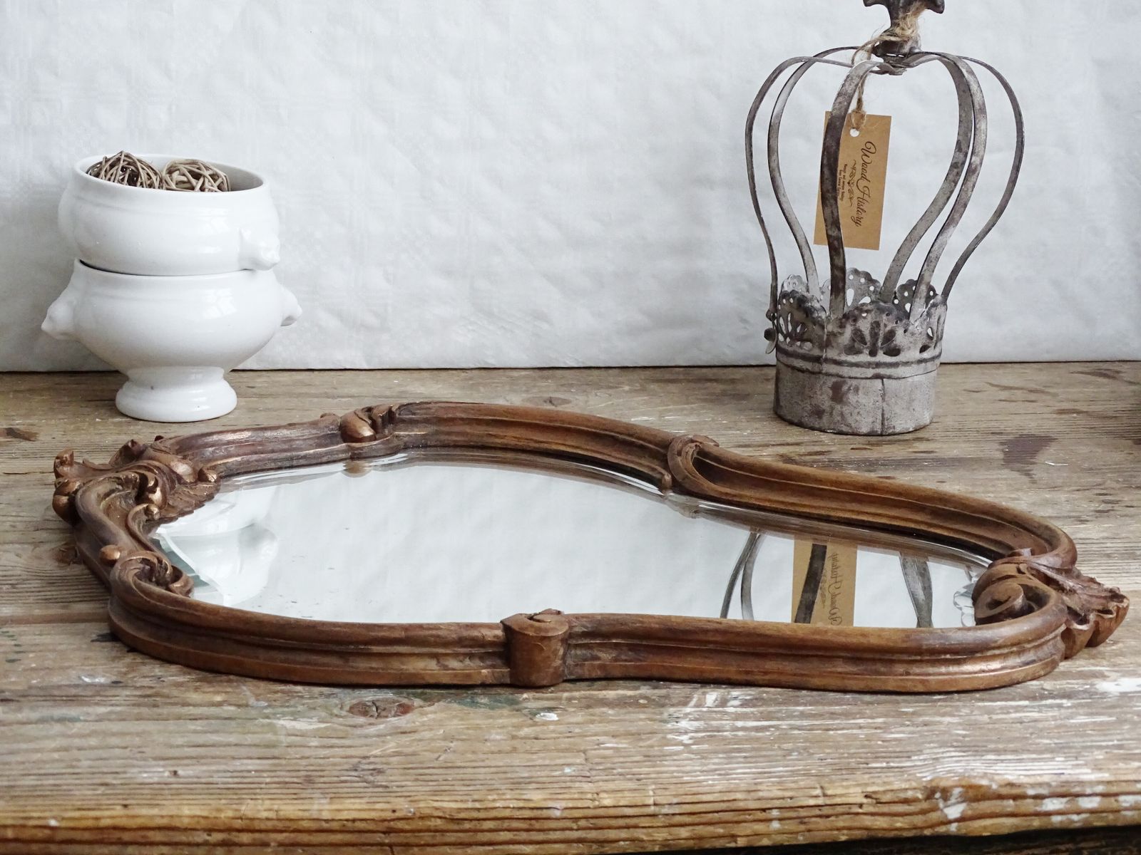 photo furniture Antique Ornate Bevelled Wall Mirror In Carved Wooden Frame, Baroque Style