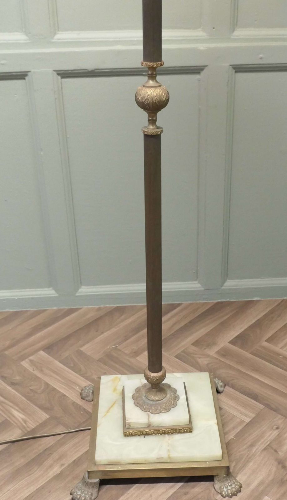 Brass And Onyx Column Floor Lamp, Brass Standard Lamp photo vinterior