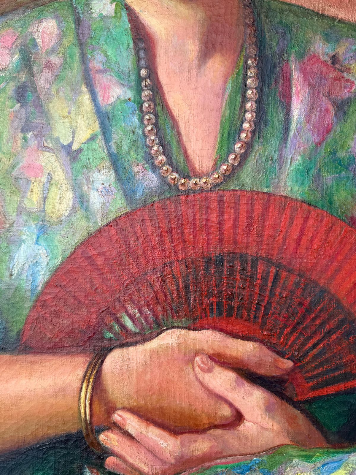 Francesc Domingo Segura Portrait Of A Lady With A Red Fan, Oil On Canvas C.1945 photo buy