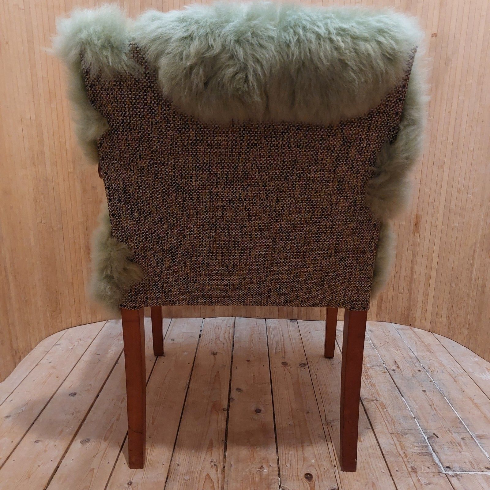 photo for sale Fab Vintage Art Deco Style Beech Bentwood Bridge Chair Sage Green Sheepskin
