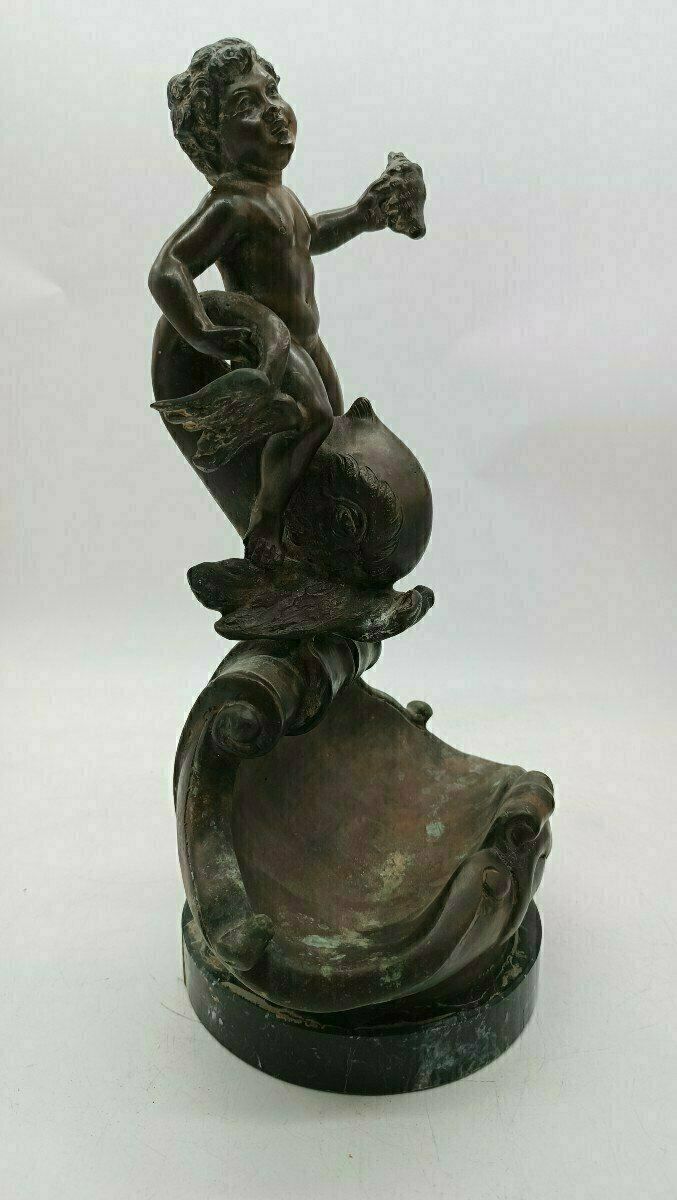 Antique Bronze Sculpture "Triton Child" Signed Vincenzo Cinque, Late 19th Century photo 729.0