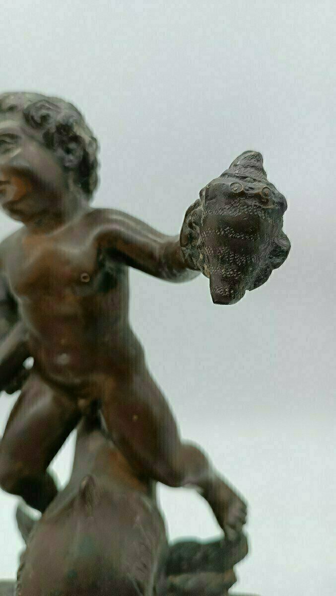 photo for sale Antique Bronze Sculpture "Triton Child" Signed Vincenzo Cinque, Late 19th Century