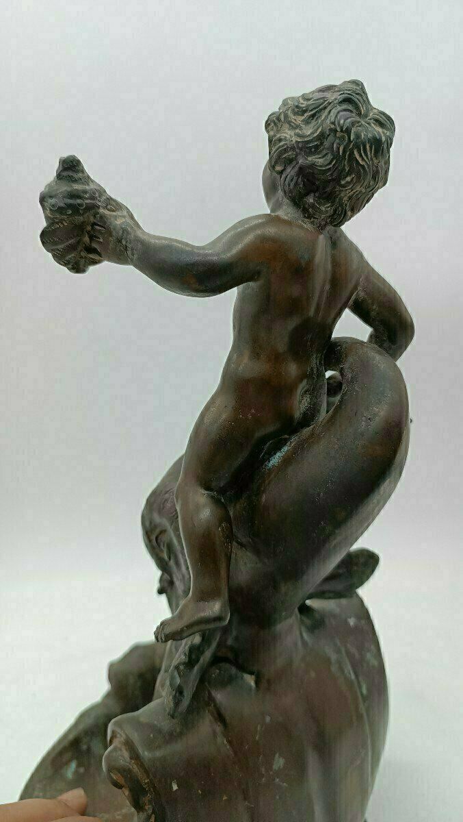 Home Decor Antique Bronze Sculpture "Triton Child" Signed Vincenzo Cinque, Late 19th Century photo