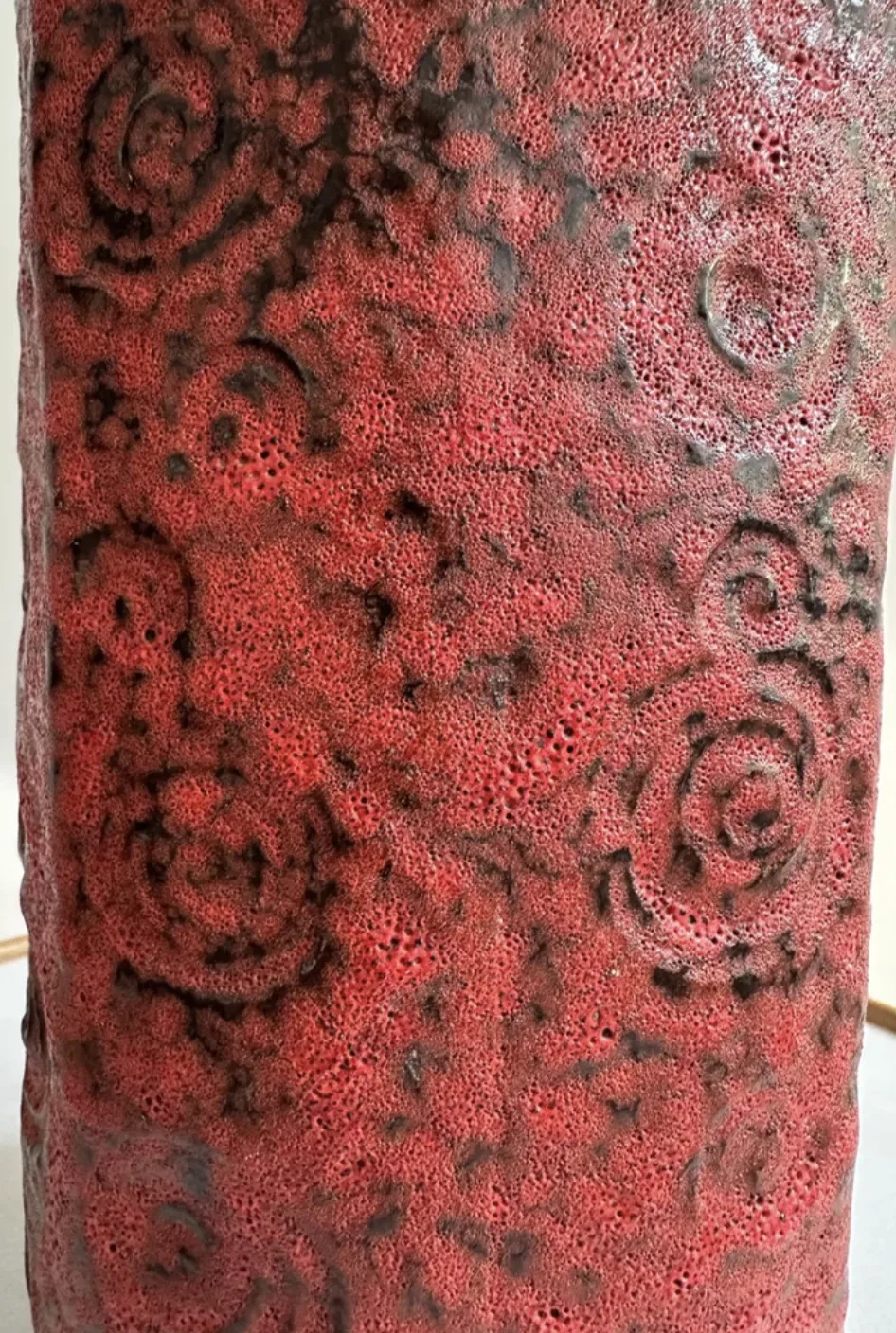 1970s German Fat Lava Scheurich Keramik Red & Black Handled "Jura" Pottery Vase photo furniture