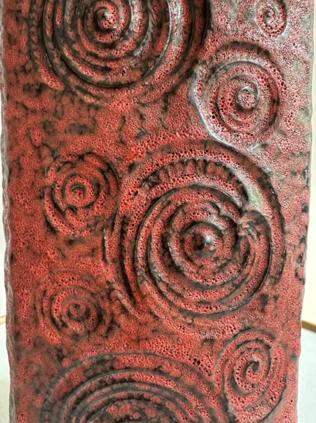 1970s German Fat Lava Scheurich Keramik Red & Black Handled "Jura" Pottery Vase photo Home Decor