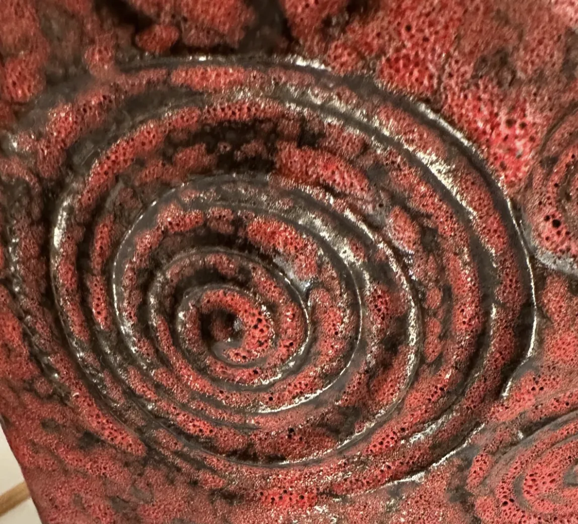 photo furniture 1970s German Fat Lava Scheurich Keramik Red & Black Handled "Jura" Pottery Vase