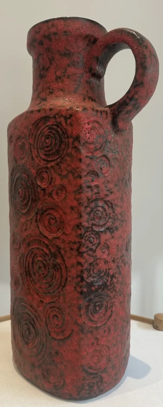 photo buy 1970s German Fat Lava Scheurich Keramik Red & Black Handled "Jura" Pottery Vase
