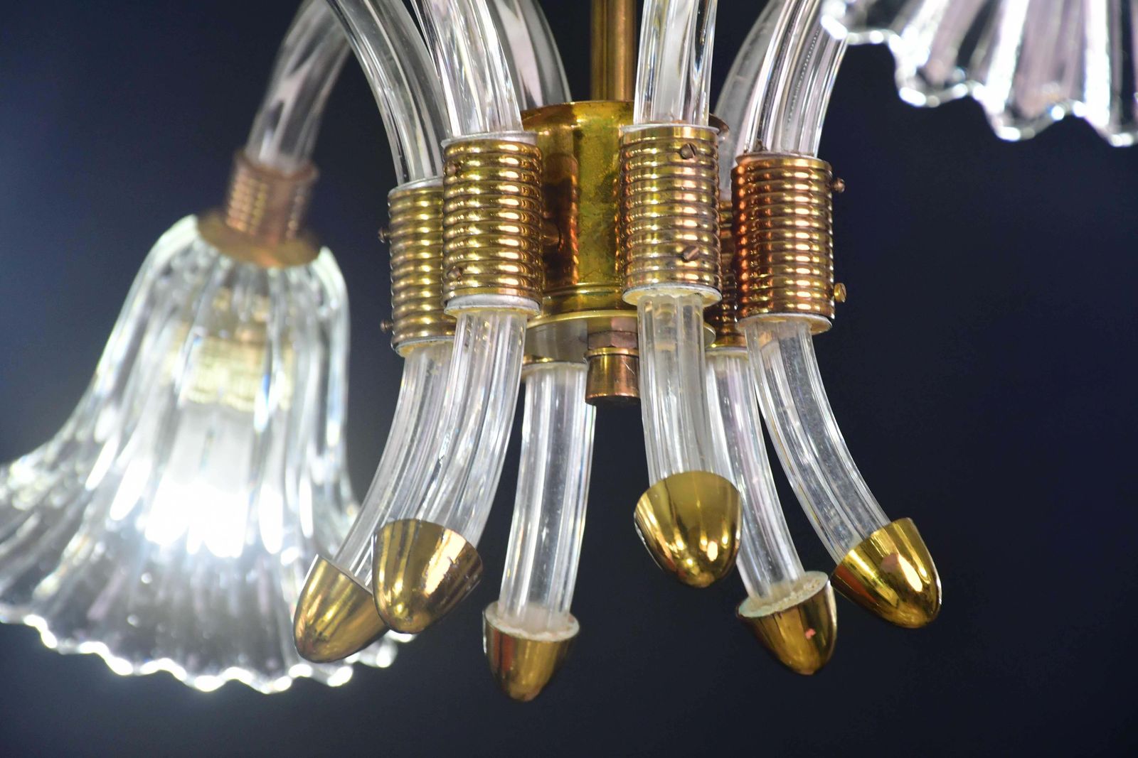 Amazing 6 Light Art Deco Murano Glass And Brass Chrome Chandelier By Barovier photo Lighting