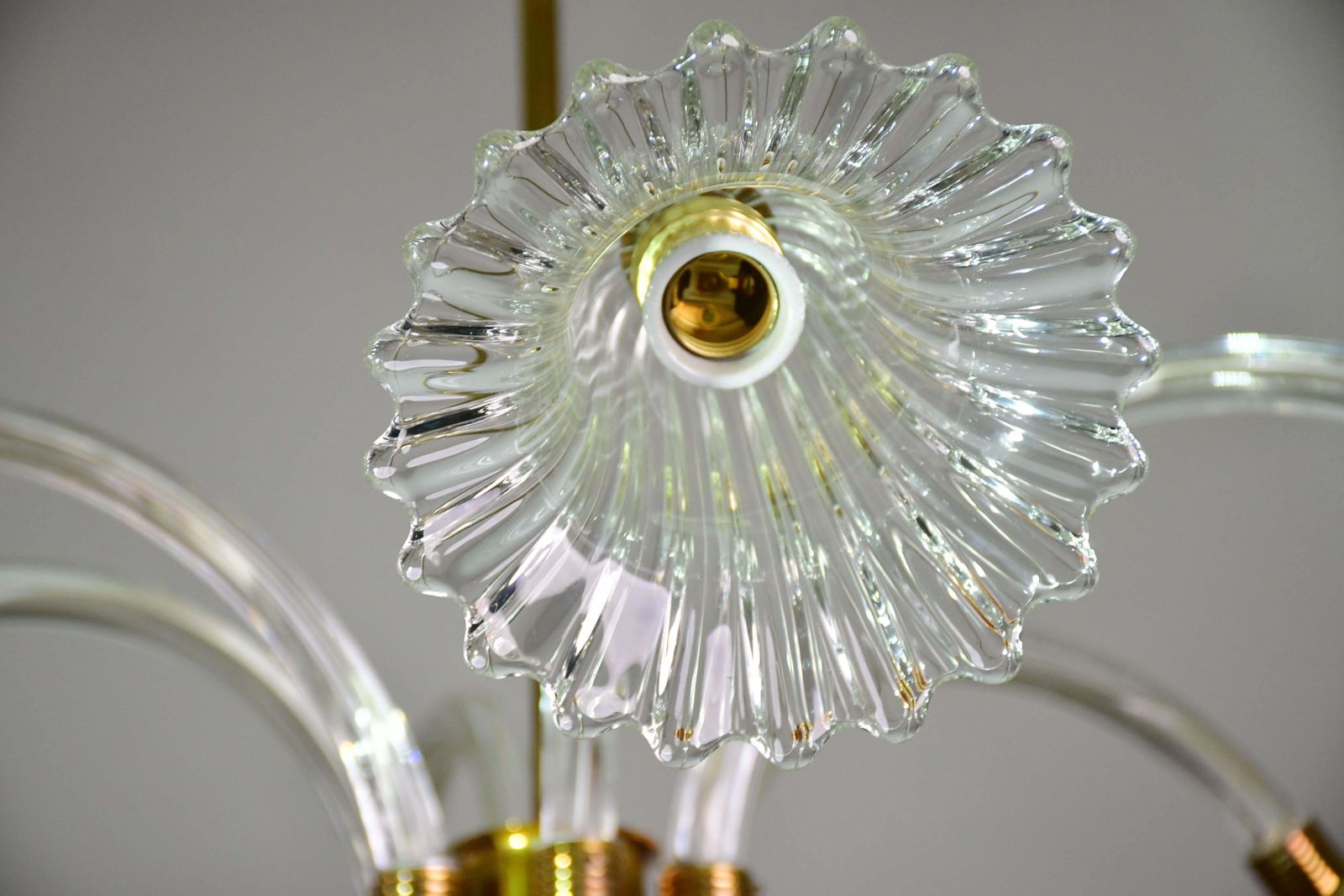 Amazing 6 Light Art Deco Murano Glass And Brass Chrome Chandelier By Barovier photo vintage